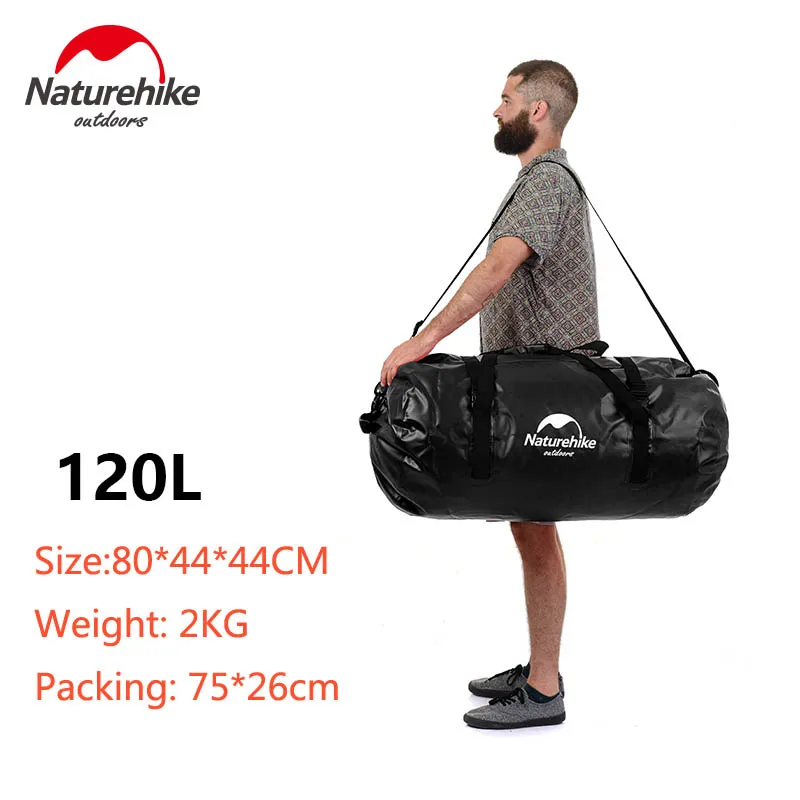 Naturehike 40L 60L 90L 120L пляжная сумка для хранения для плавания на открытом воздухе для велоспорта сумка для сухого плеча многофункциональная Водонепроницаемая спортивная сумка - Цвет: 120 BLACK