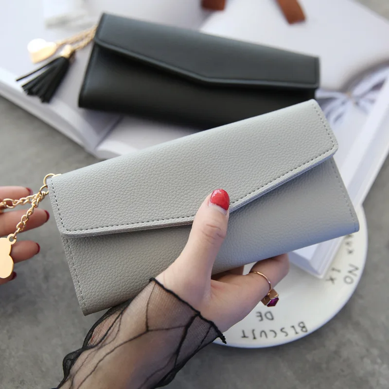 

2018 Fashion Womens Wallets Simple Zipper Purses Black White Gray White Long Section Clutch Wallet Soft PU Leather Money bags