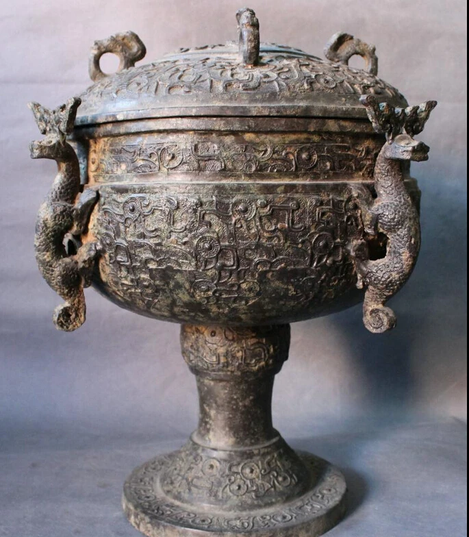 

shitou 002014 15" Dynasty Tibet Old Bronze Dragon Head Statue Up Box Incense Burner Censer discount 30% (C0324)