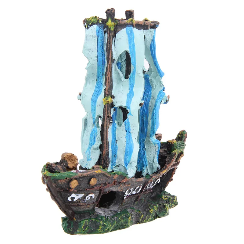 Resin Sunk Ship wreckage for fish hide sailboat Aquarium Aquatic Ornament Pirate Ship Destroyer Fish Tank Decoration Fish house3
