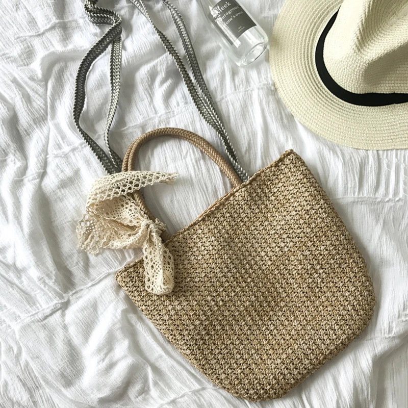 

DCOS Retro straw bag Woman messenger handbag Girls rattan tote shoulder bag Beach wicker shoulder tote bag