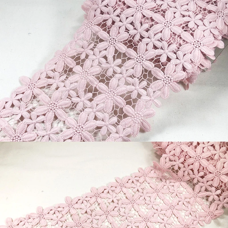 

3 meters 22cm Pink Water soluble Lace Trims Embroidered lace ribbon Lace appliques Patchwork lace trimmings for sewing LAVO864