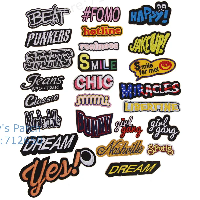 

Free Shipping Popular Sports Yes Happy Smile DREAM words Embroidered Iron on Sew On patches clothing hat bag shoe Motif Applique