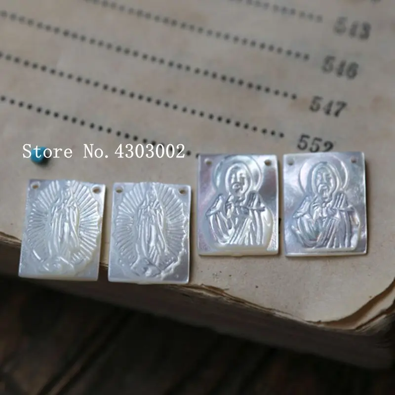 20 шт./лот, 12x16 мм, натуральный прямоугольник, сакральное сердце Иисуса и Девы гуадалупа, перламутровый корпус, перламутровая Швабра