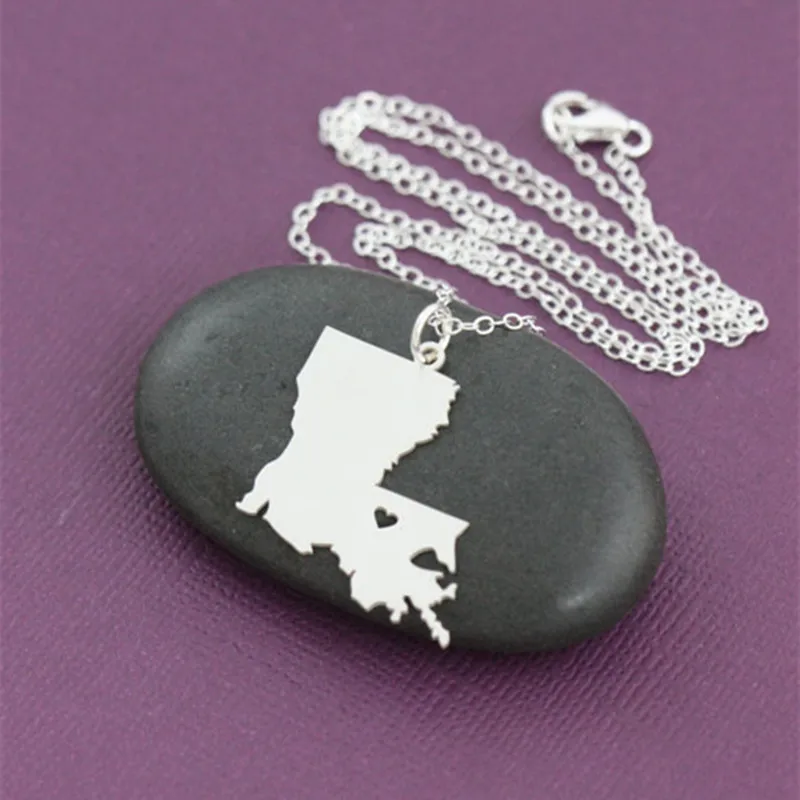

SALE 1 Louisiana Necklace Louisiana Jewelry State Necklace Stocking Stuffer State Jewelry Baton Rouge New Orleans Mardi Gras