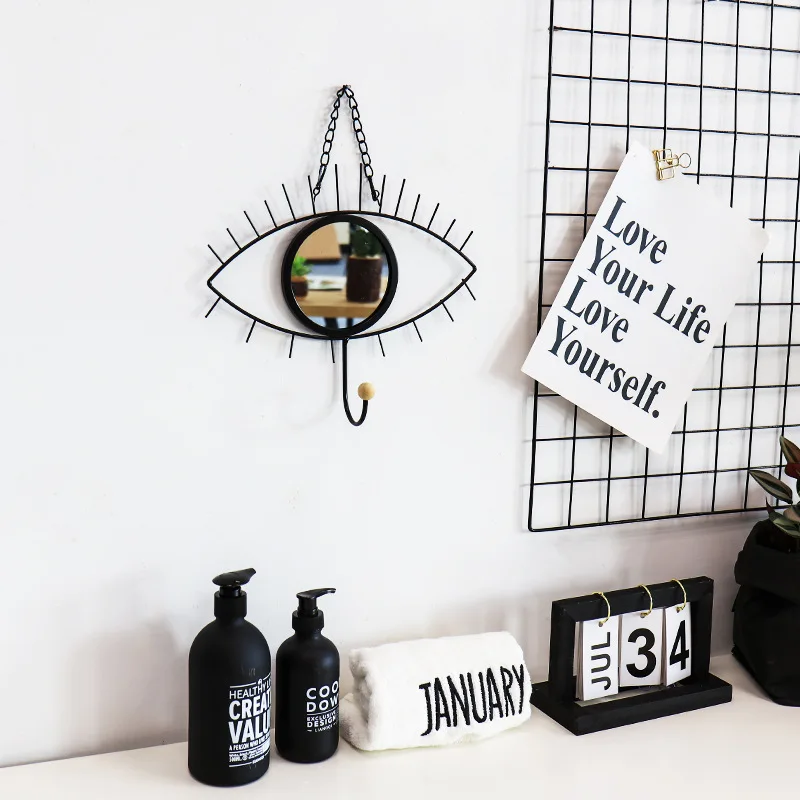 Espejo de hierro nórdico ganchos creativos multifuncional hecho a mano Metal geométrico artesanía sala de estar pared Espejos decorativos modernos