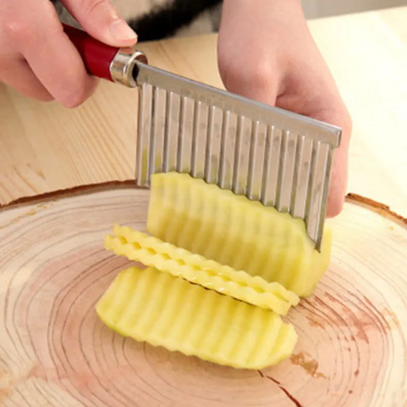 Potato French Fry Cutter Stainless Steel Kitchen Accessories Serrated Blade Easy Slicing Banana Fruits Wave Knife Chopper | Дом и сад