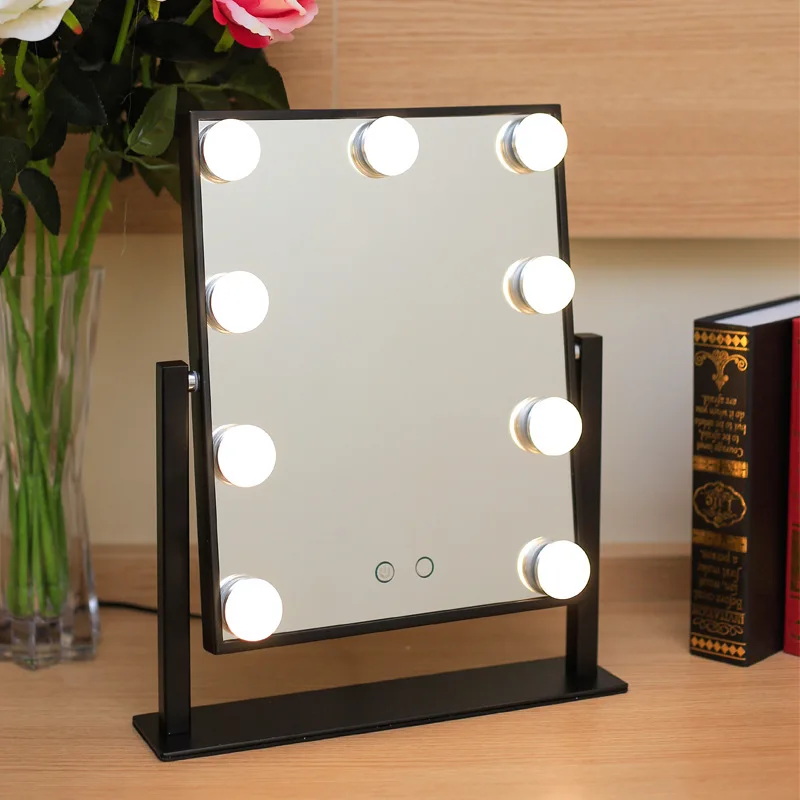 9 bulb Black Framed Голливуд Стиль выполненные освещенное зеркало с подсветкой и 10xmagnification Сенсорный экран светодиодный подсветкой косметические зеркала заднего вида - Цвет: 9 bulb Black Framed