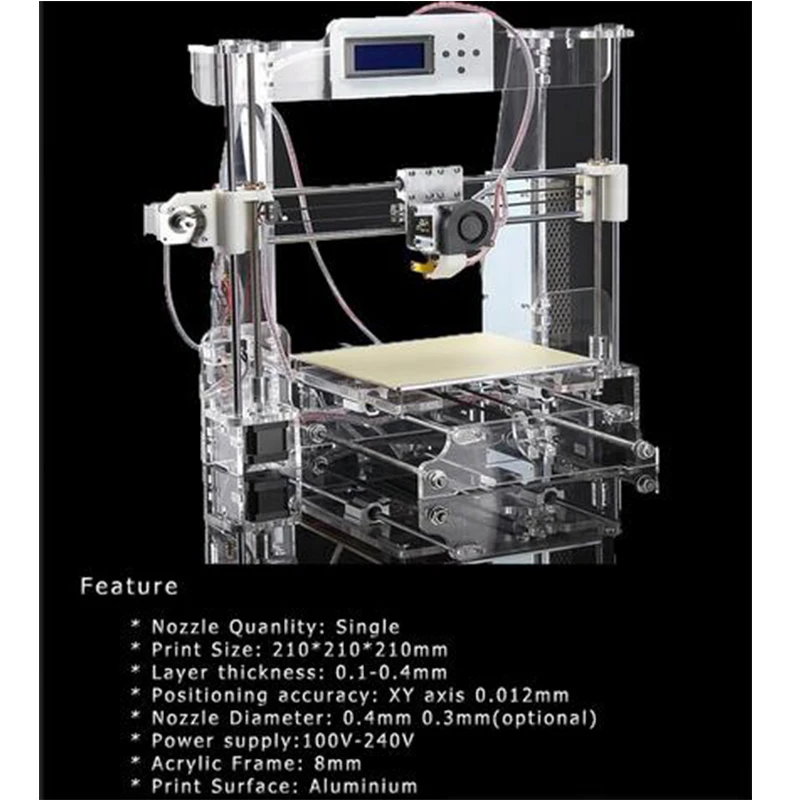 2015 New Big Acrylic Frame Reprap Prusa I3 DIY 3D Printer 3 D impressora KIT Machine with 1roll filament LCD Screen 16G SD Card