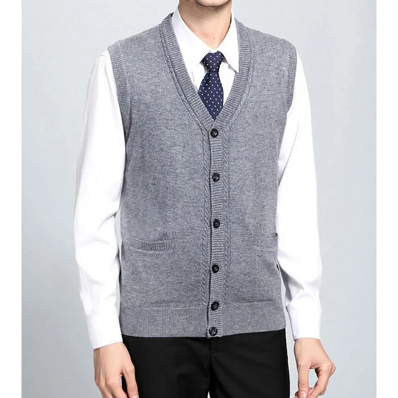 

Men's Knitted Vest Sleeveless Wool Striped Single Breasted Sweater Fashion Casual Solid Slim Vest SHIERXI
