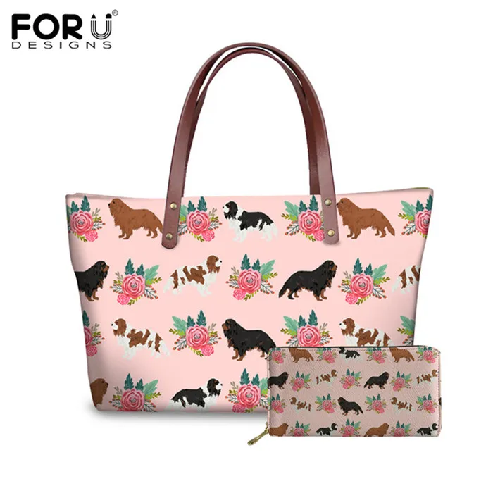 FORUDESIGNS Cavalier King Charles Spaniel Dog Women Purses and Handbags 2pcs/Set Shoulder Bags Big Capacity Causal Totes Bolsos - Цвет: YQ3137AL-Z21