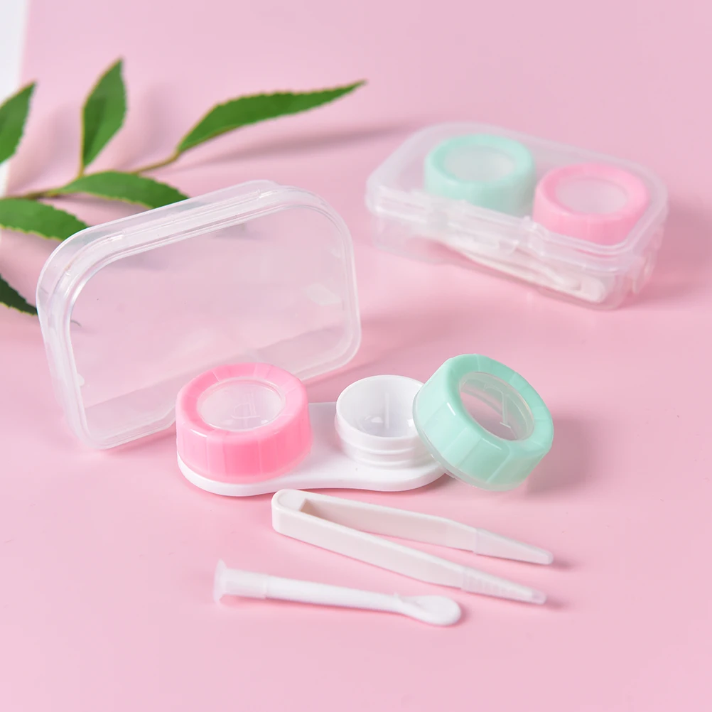 1set Plastic Contact Lens Box Holder Small Mini Tweezer Stick Eyewear