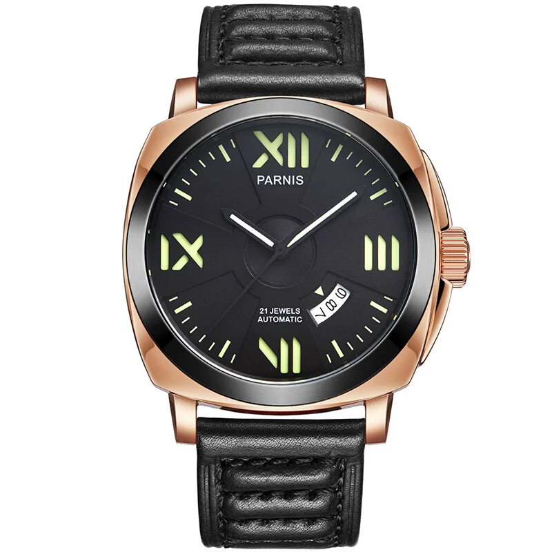 

Parnis Knight Seriers Luminous Mens Leather Watchband Fashion Automatic Mechanical Watch Wristwatch