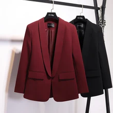 2019 new style suit jacket dark buckle burgundy jacket female OL wild small suit was thin in the long section of small jacket 2019 new style suit jacket dark buckle burgundy jacket female OL wild small suit was thin in the long section of small jacket