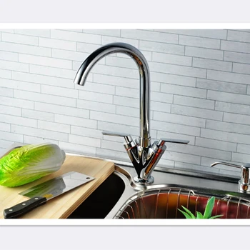 

LIUYUE Kitchen Faucets Chrome Brass Dual Handle Kitchen Faucet 360 Degree Rotation Cold Hot Water Crane Sink Mixer Taps Torneira