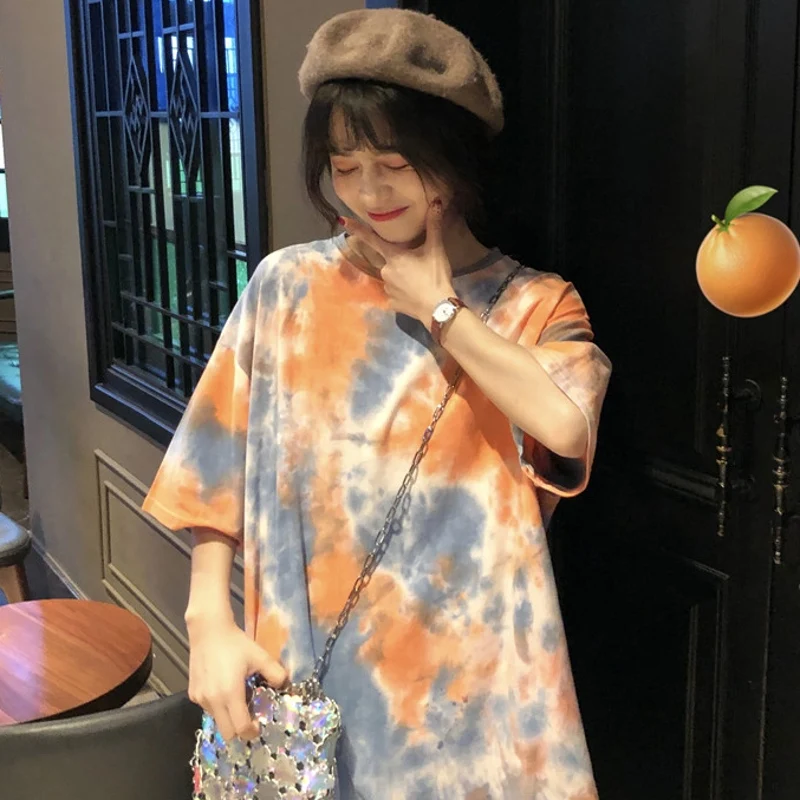 

Women Summer Fashion Brand Korea Style Harajuku Ulzzang BF Colorful Tie Dyeing Short Sleeve T-shirt Female Casual Tee Tshirts