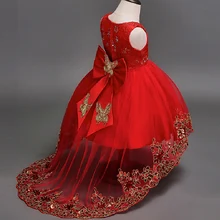 Платье с вышитыми цветами и большим бантом для девочек детское платье с хвостом русалки для девочек, платье принцессы на свадьбу, детское платье с блестками