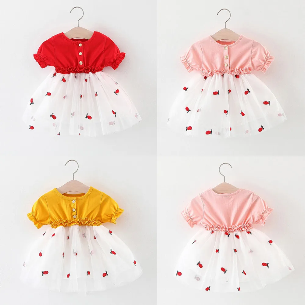 Забавное кружевное платье принцессы из тюля для новорожденных девочек; платье с вышивкой в виде фруктов; платье для первого дня рождения для маленьких девочек; vestido infantil 2