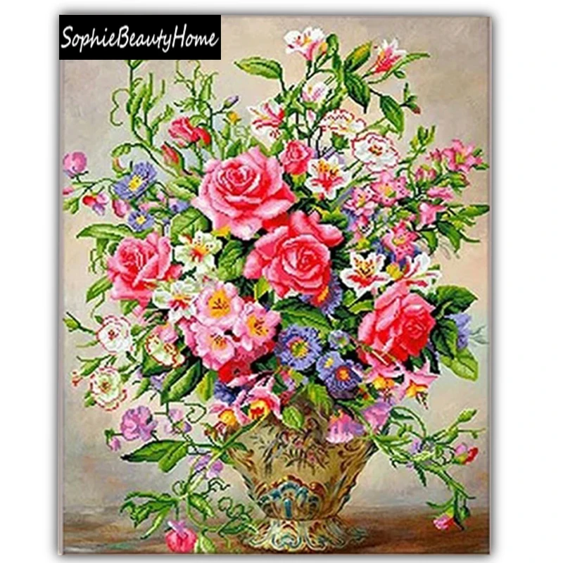 

Sophie beauty home sewing Diy diamond cross stitch painted rose vase diamond square mosaic embroidery pictures