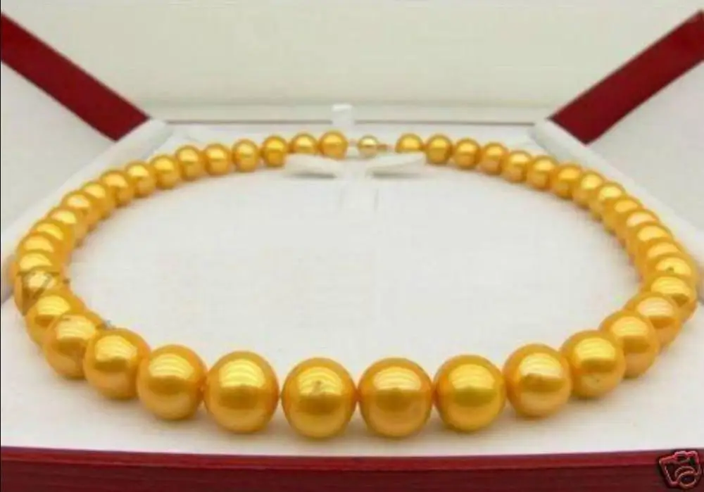 

AA 9-10MM 14k SOUTH SEA GOLDEN farming PEARL NECKLACE 18 " WW #@