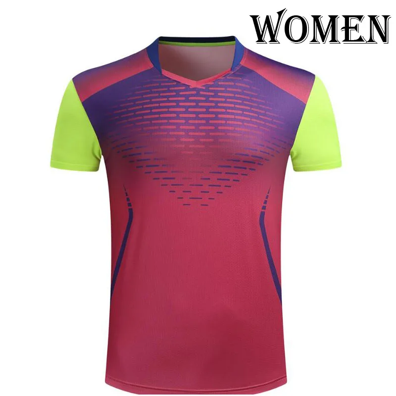 Мужская/Женская футболка для бадминтона, теннисная одежда из полиэстера, быстросохнущая дышащая футболка с короткими рукавами для настольного тенниса, футболки для пинг-понга - Цвет: Women Red shirt