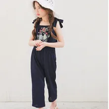Детские комбинезоны для девочек модные детские повседневные брюки штаны с цветочным принтом для девочек Подвеска для детей детские комбинезоны для девочек