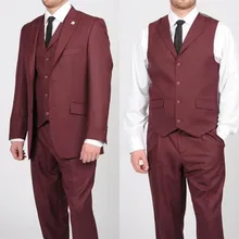 Dark Red 3 Pieces Single Breasted Mens Suits Wedding Suits for Men Groom Tuxedos Business Formal Suit (Jacket+Pants+vest+tie)