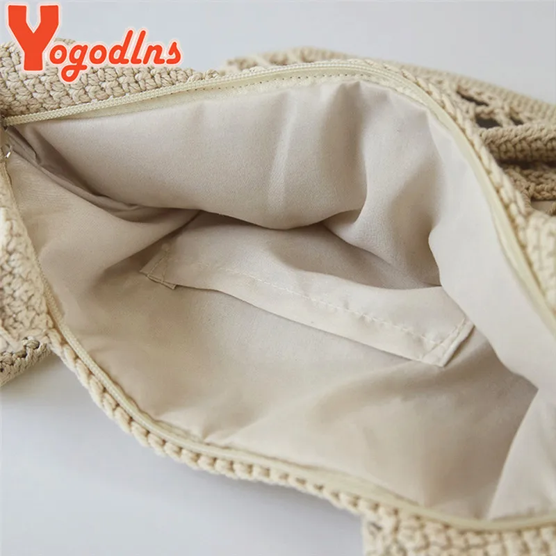 New Crochet Beach Handbag for Girls Summer Straw Rope Hollow Out Hand Woven Totes Bag Women Hollow Knitting Handbag