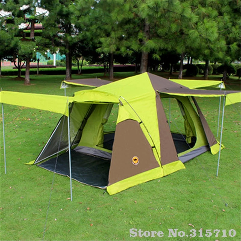 

Automatic 3-4 people camping tent with skirt have 4doors include one set of front poles anti rain big family hiking tent