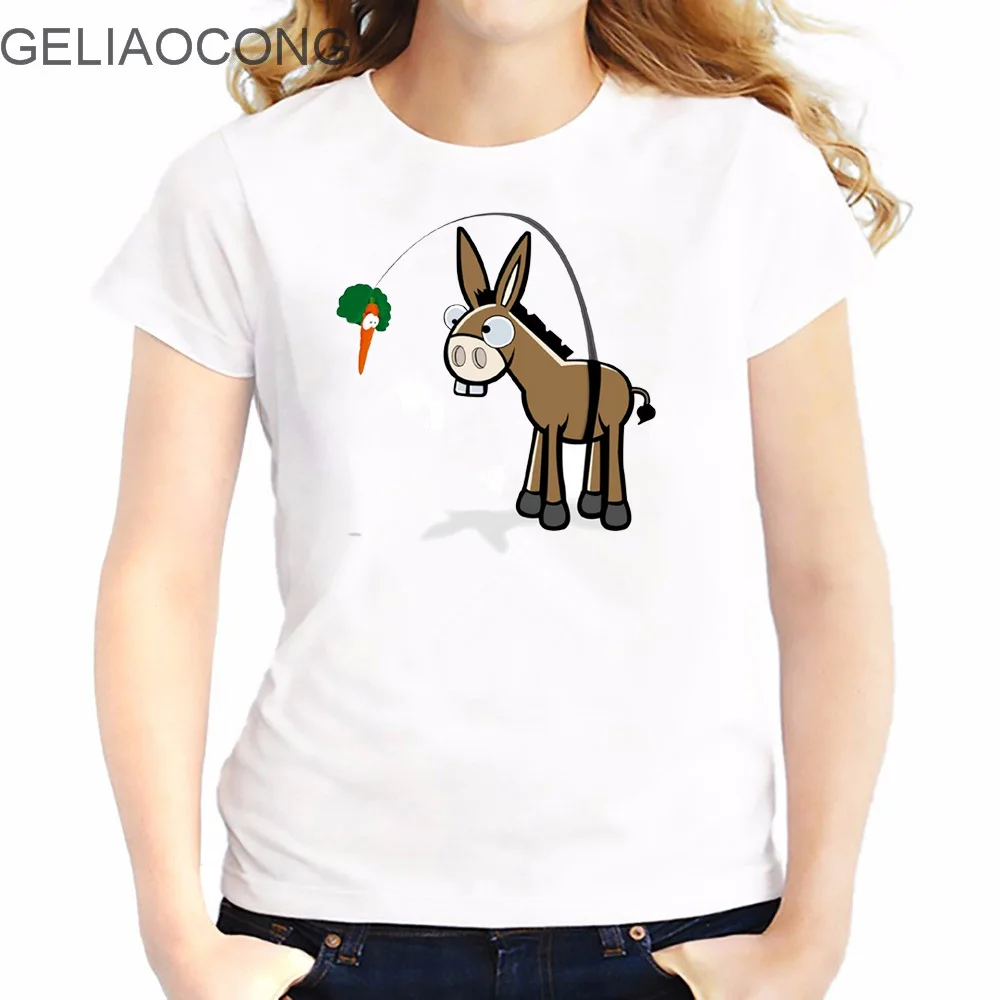 GELIAOCONG 2017 Cute Donkey Print Women T Shirts Fashion Short Sleeve