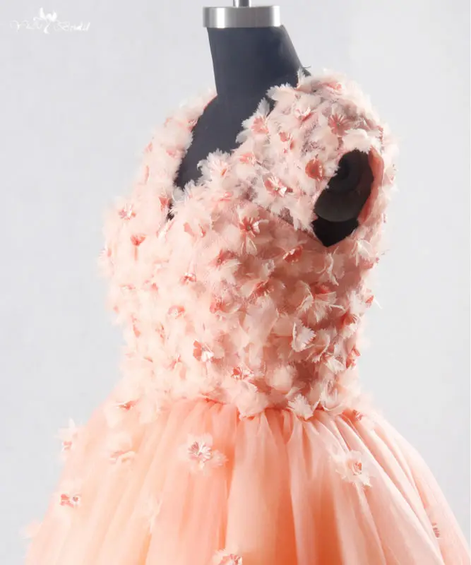 RSE706 peach floral prom dresses short puffy dress with long train (5)