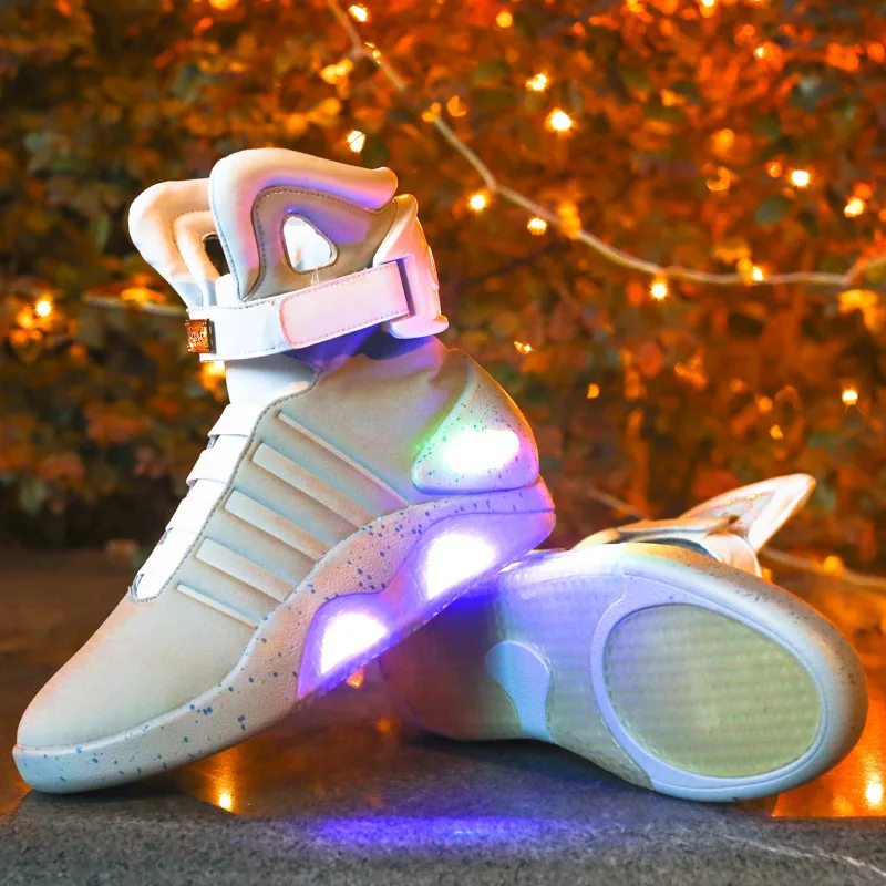 Adults USB Charging Led Luminous Shoes For Men's Fashion Light Up Casual Men back to the Future Glowing Sneakers Free shipping