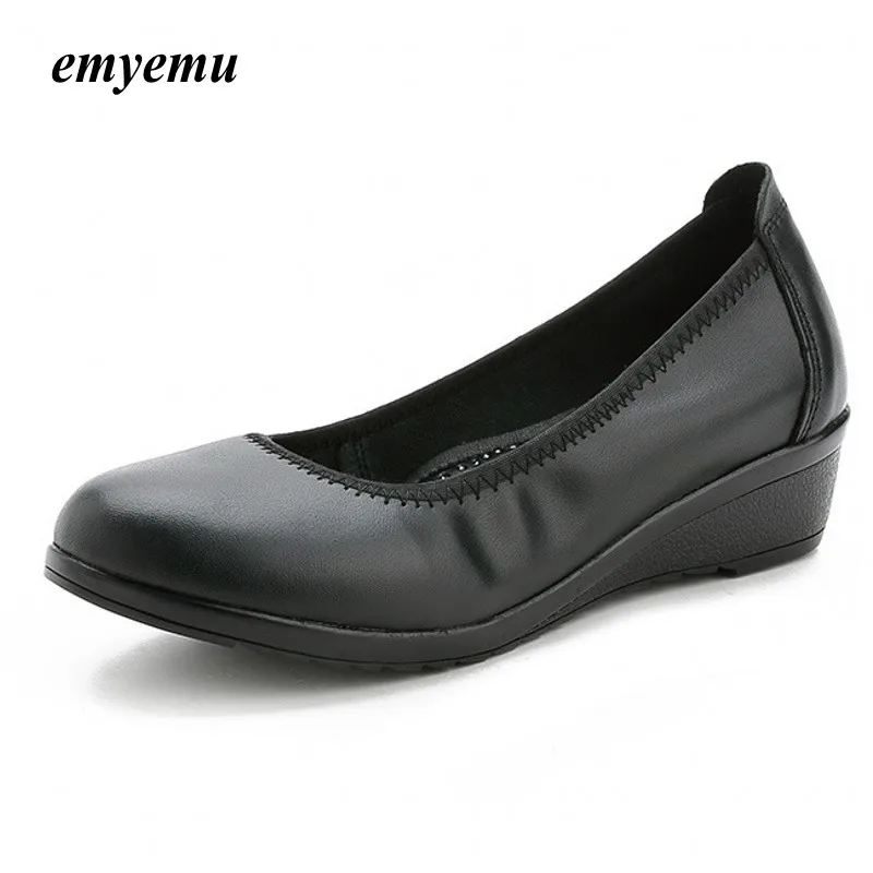 

Genuine Leather Round toe Super Soft Wedges Pumps Shoes Women Clasiscal OL Pumps Spring L Heels Offical Shoes Size35-41