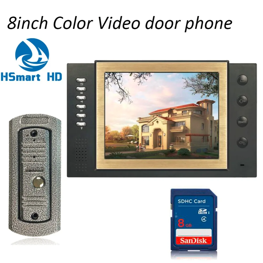

FREE Shipping New 8 inch Video Intercom Apartment Door Phone System 8GB SD Card Video Recording Monitors With 700TVL IR Camera