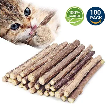 

100Pcs/lot Natural Matatabi Catnip Toy Wood Pet Cats Toy Cat's Molar Toothpaste Branch Cleaning Silvervine Cat Snacks Sticks