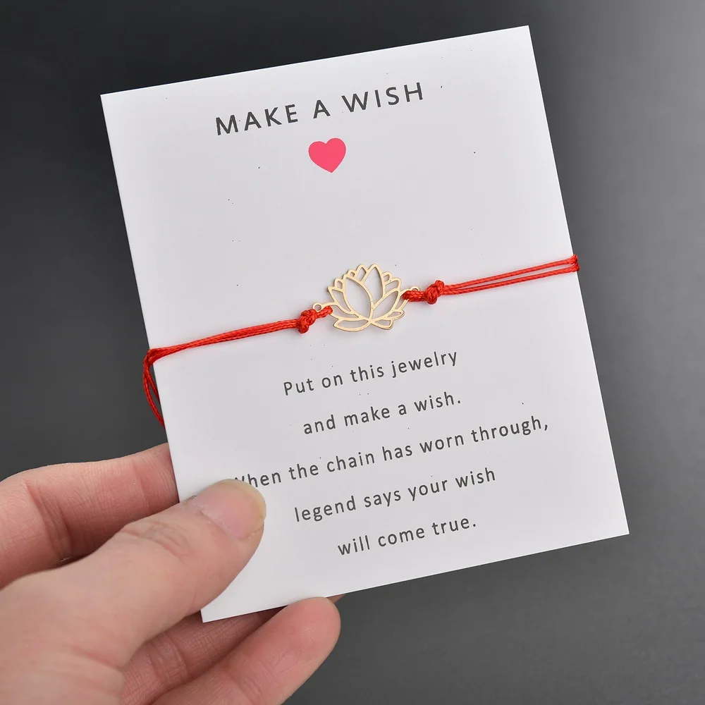 Женский Регулируемый браслет Make A Wish card золотистого цвета подвеска ввиде цветка
