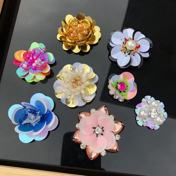 

Exquisite 3D flower applique nail bead patch boutifrock flower accessories DIY fashion clothes decoration patches applique tide