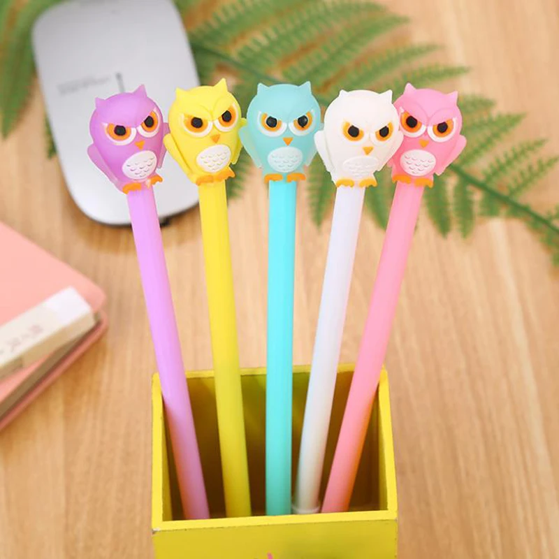 

5 Pcs/set Cartoon 0.5mm Candy Color Animal Owl Silicone Gel Pens Writing Signature Pen Cute Stationery Student Gifts