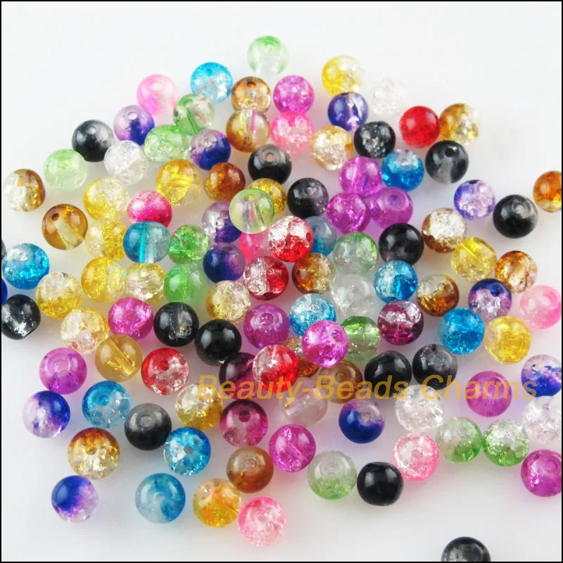 

New 150Pcs Loose Crackle Round Ball Glass Spacer Beads Charms Mixed Colors 4mm