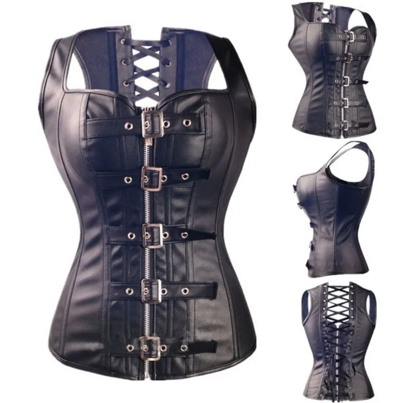 Plus Size Black Gothic Faux Leather Zipper Clasp Fastener Steampunk