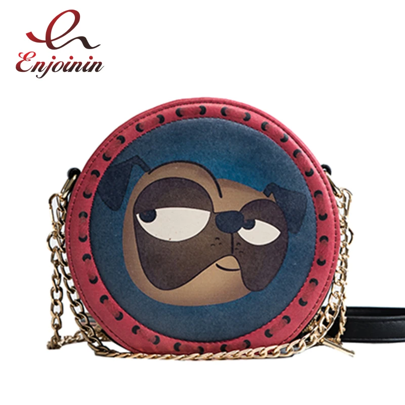 

Cute Animal Cartoon Pattern Girl's Chain Purse Round Pu Leather Crossbody Mini Messenger Bag Handbag Shoulder Bag Flap