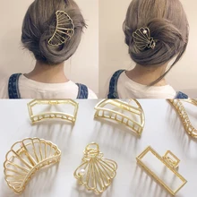Новая мода выдалбливают оболочки волос коготь для женщин Луна Форма золотой металл заколка для волос Зажимы аксессуары