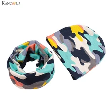Fashion Multicolor Cartoon Print Kid Children Autumn Winter Cotton Hat Scarf Set 3m 5 Years Old