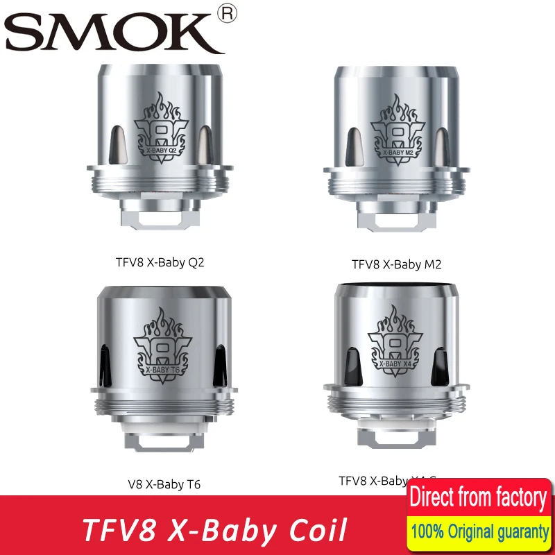 

Original 3pcs SMOK TFV8 X-Baby Coil 0.4ohm Q2 Dual Coil /0.25ohm M2/0.13ohm X4/0.2ohm T6 Head for SMOK TFV8 X Baby Coil Atomizer