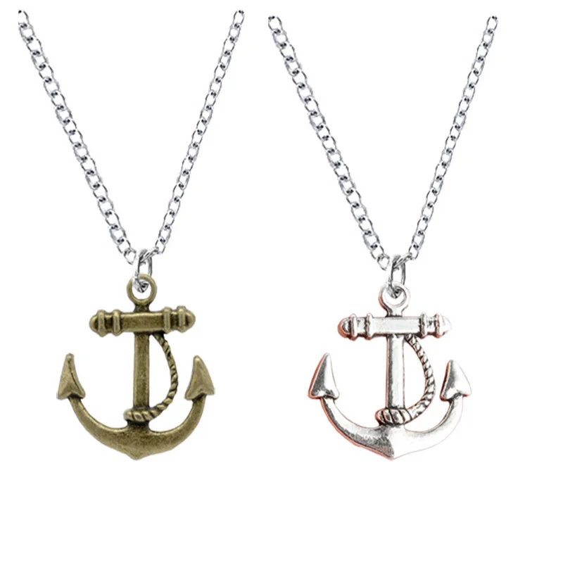 2 PCS Navy Boat Anchor Necklaces Anker Link Chain Vintage Retro Pirates of the Caribbean Pendant For Women Cadeau Maitresse