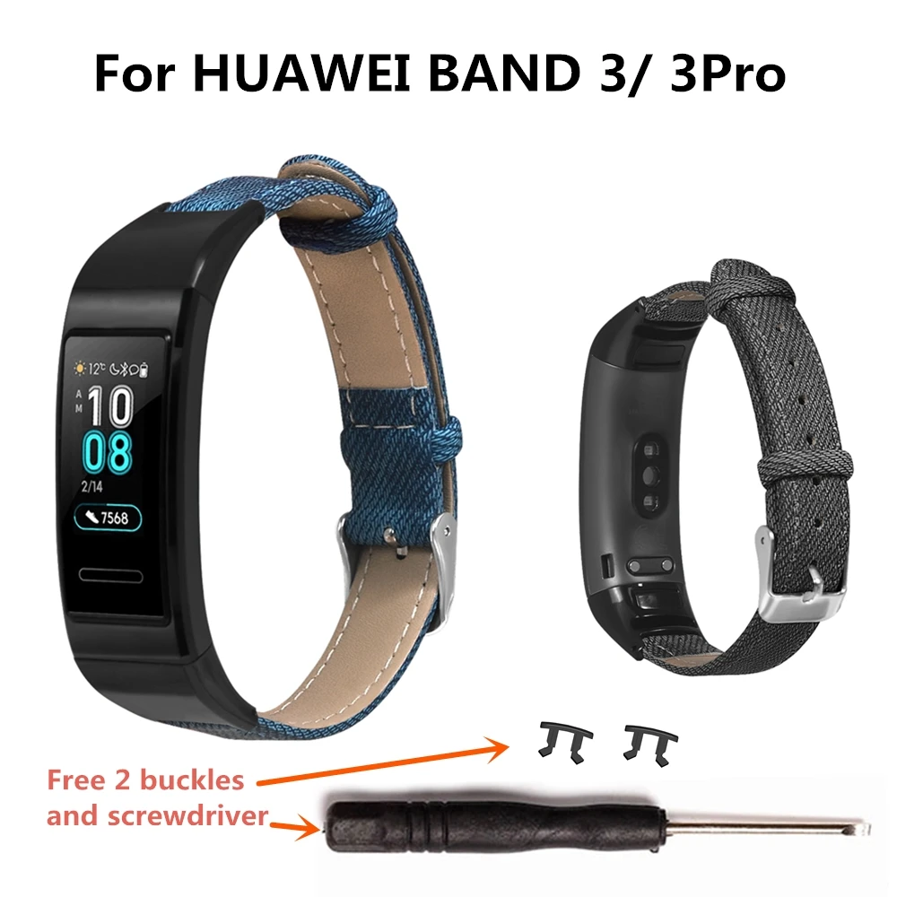 Джинсовый Ретро ремешок для часов huawei Band 3 Pro с 2 пряжками 1 отвертка подарок для band3 3Pro полосы Роскошные умные часы ремни