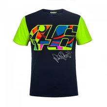 2017 Валентино Росси VR46 Moto GP Большой 46 Подпись синяя Футболка Спорт мотогонок Tee