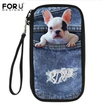 

FORUDESIGNS Long Design Women's Purse Vintage Denim Cute Dog Cat Female Clutch Wallets With Zipper Organizer Wallet Carteira