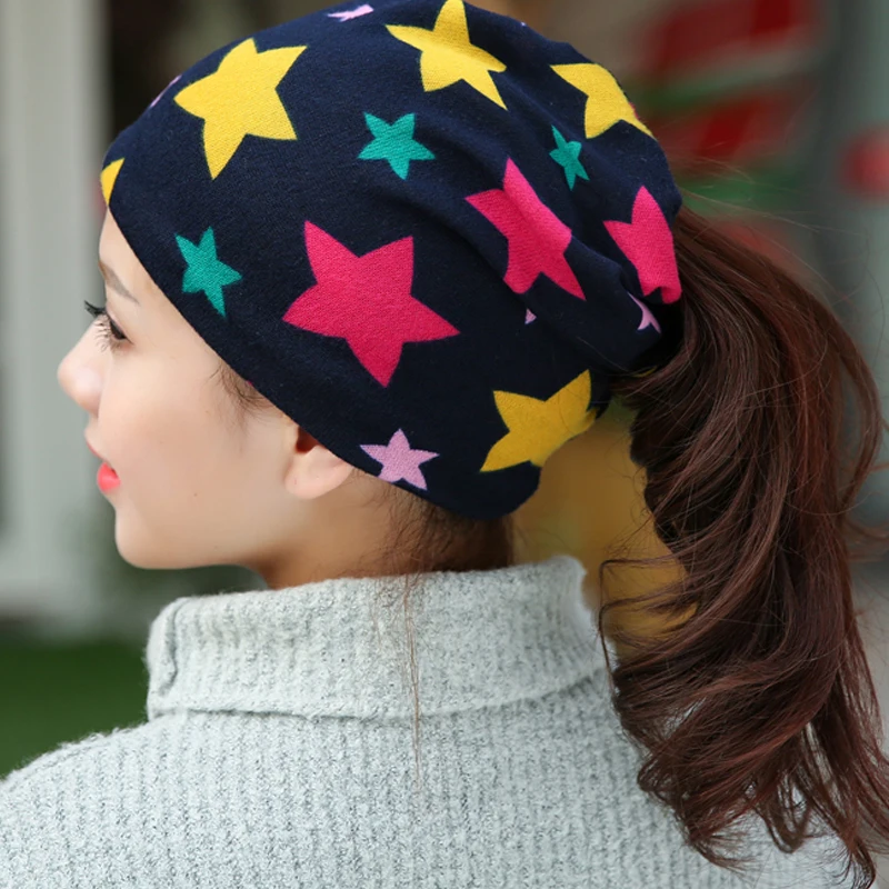 

Autumn Fashion New Knit Baggy Beanie Hat with Star Female Warm Winter Hats for Girls Women Beanies Bonnet Head Cap ZQDAX