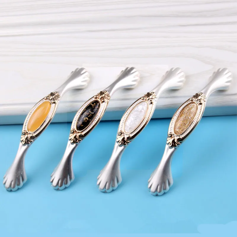 

96mm European style Set of jade furniture handle Modern simple gold silver cabinet door cabinet creative aluminum alloy drawer